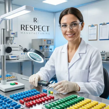 Quality assurance specialist inspecting hard capsules in modern manufacturing facility