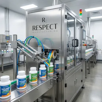 Professional capsule banding equipment applying tamper-evident seals to supplement bottles