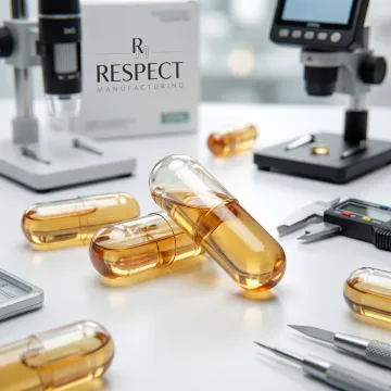 Close-up of leak-resistant liquid-filled hard capsules with quality seal