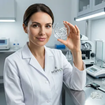 Technician inspecting pullulan capsules for quality assurance
