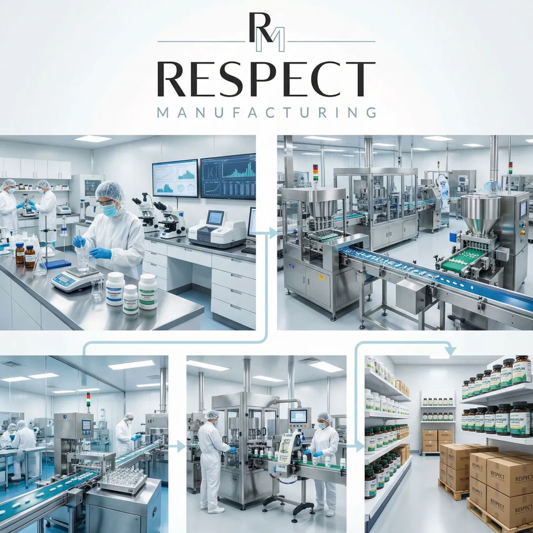 Step-by-step supplement manufacturing process from formulation to packaging