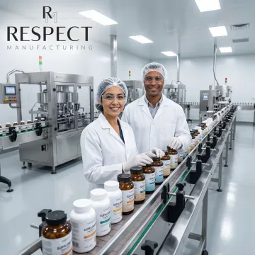 Modern supplement manufacturing facility with automated production equipment and quality control