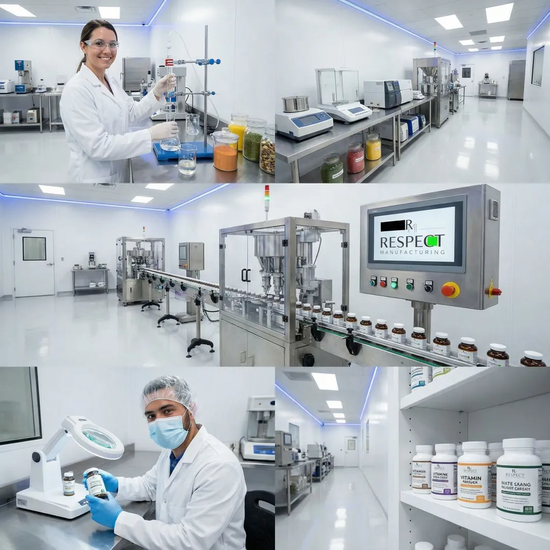 Professional supplement manufacturing process from formulation to packaged products