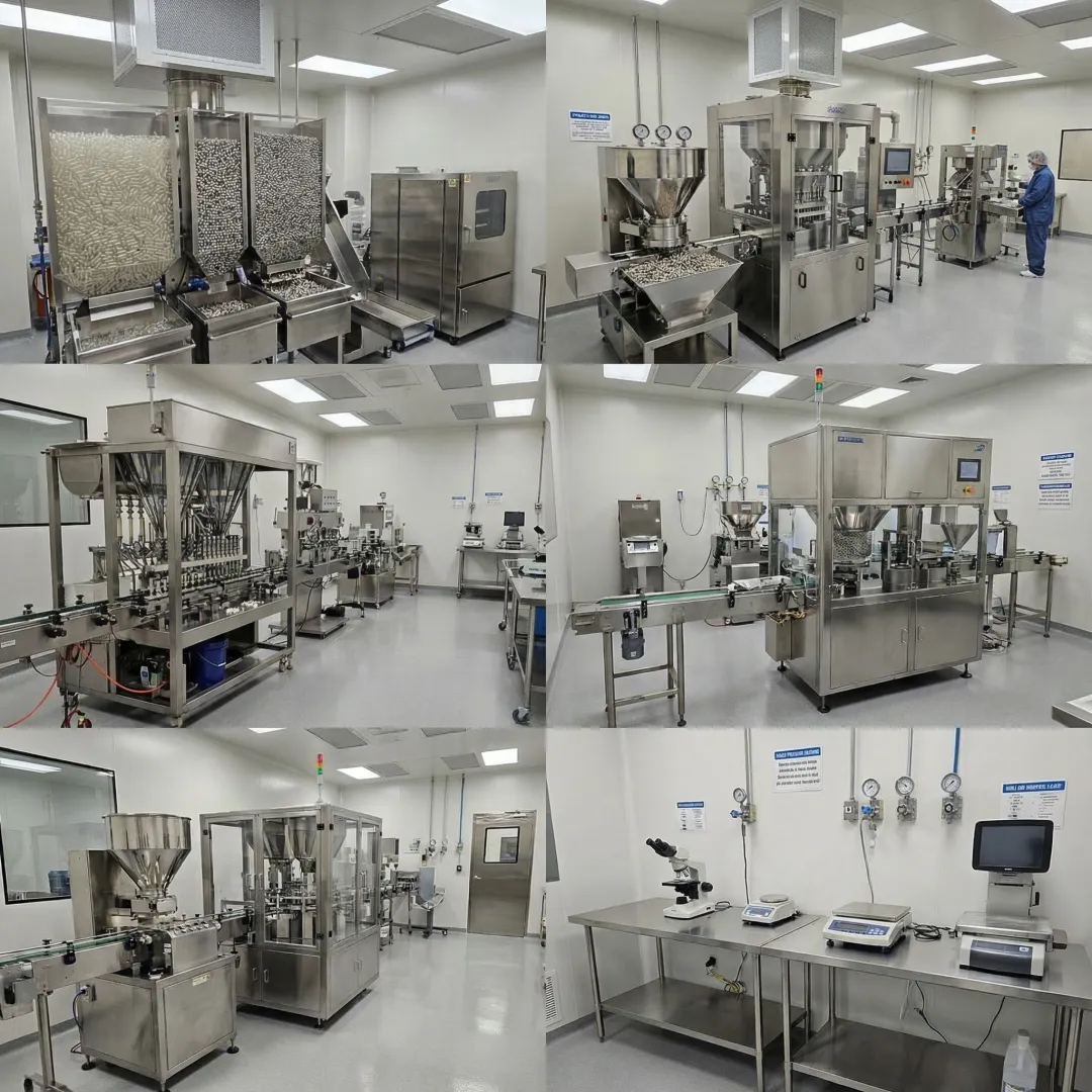 Modern pharmaceutical capsule manufacturing facility with automated filling equipment