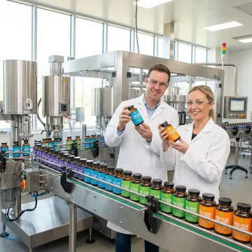 Automated supplement production line with quality control processes