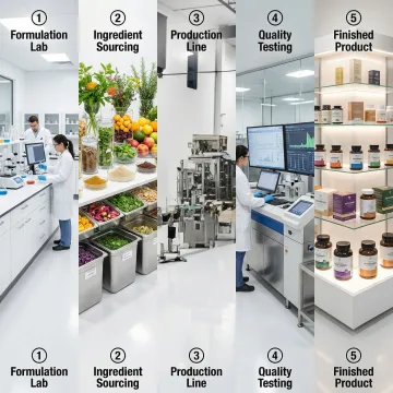 Supplement manufacturing process workflow from formulation to finished product