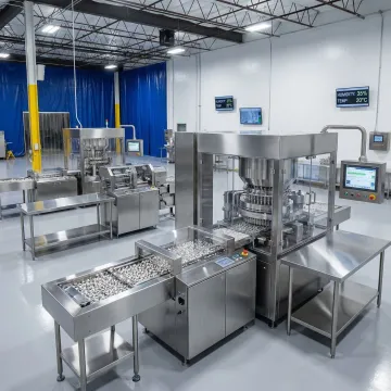 Advanced low-moisture capsule filling equipment in controlled-environment pharmaceutical manufacturing facility