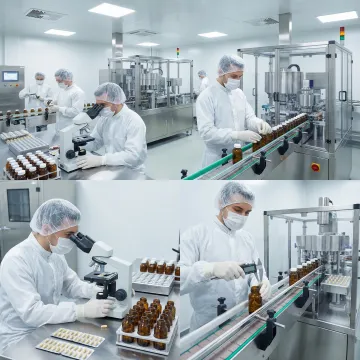 Modern supplement manufacturing facility with automated production lines and quality control
