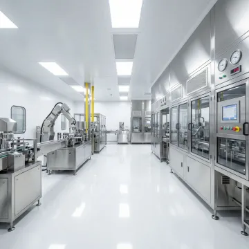 Modern supplement manufacturing facility with automated production lines and quality control equipment