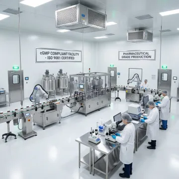 Modern supplement manufacturing facility with automated production lines and quality control equipment