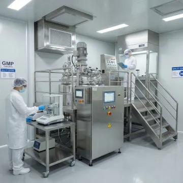 Modern supplement manufacturing facility with automated production lines and quality control stations