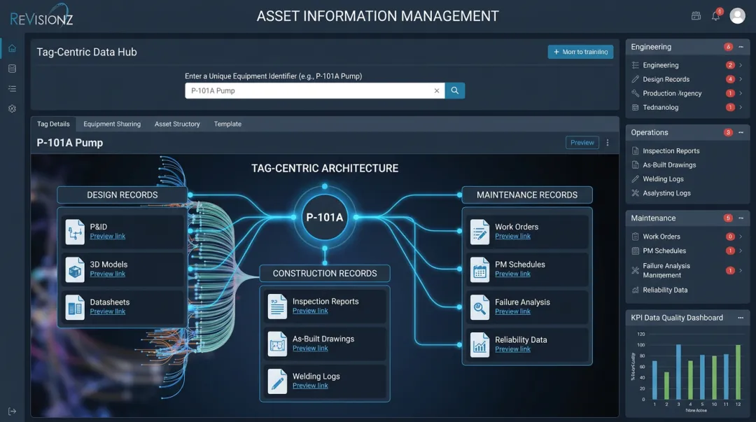 ReVisionz tag-centric Asset Information Management architecture interface for engineering data