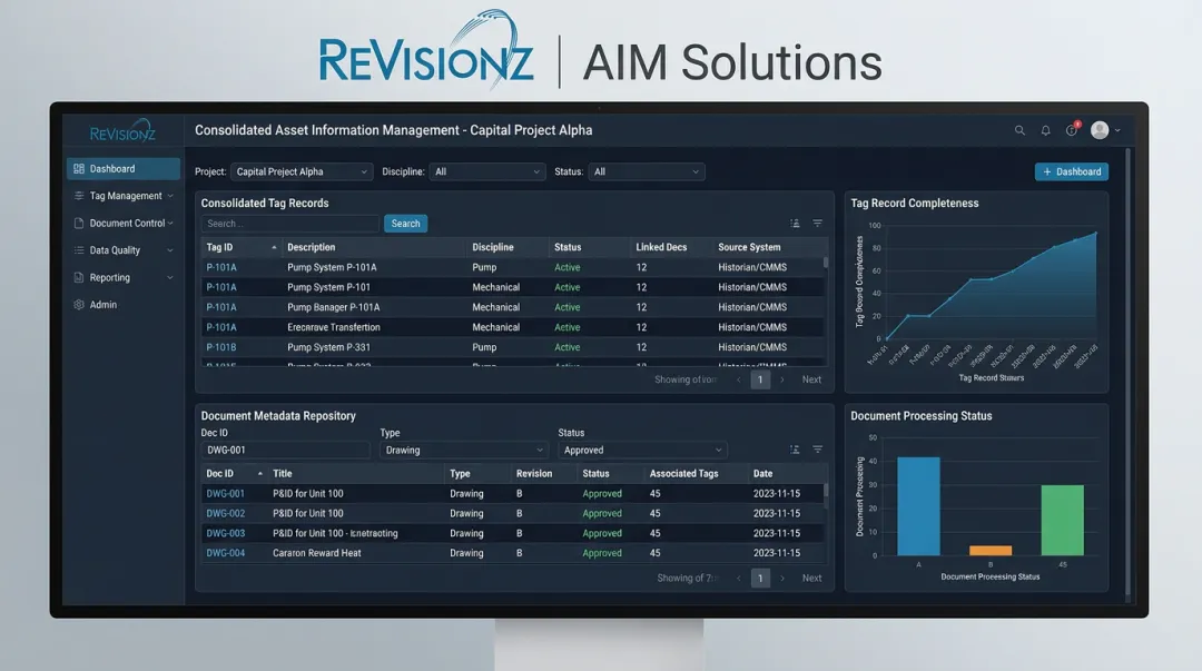 AIM Solutions dashboard displaying unified asset information management program metrics