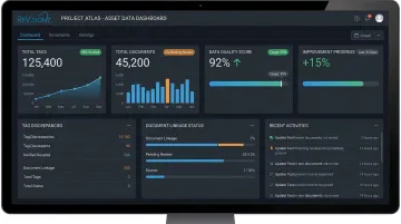 Data quality dashboard showing tag and document consolidation metrics for LNG project