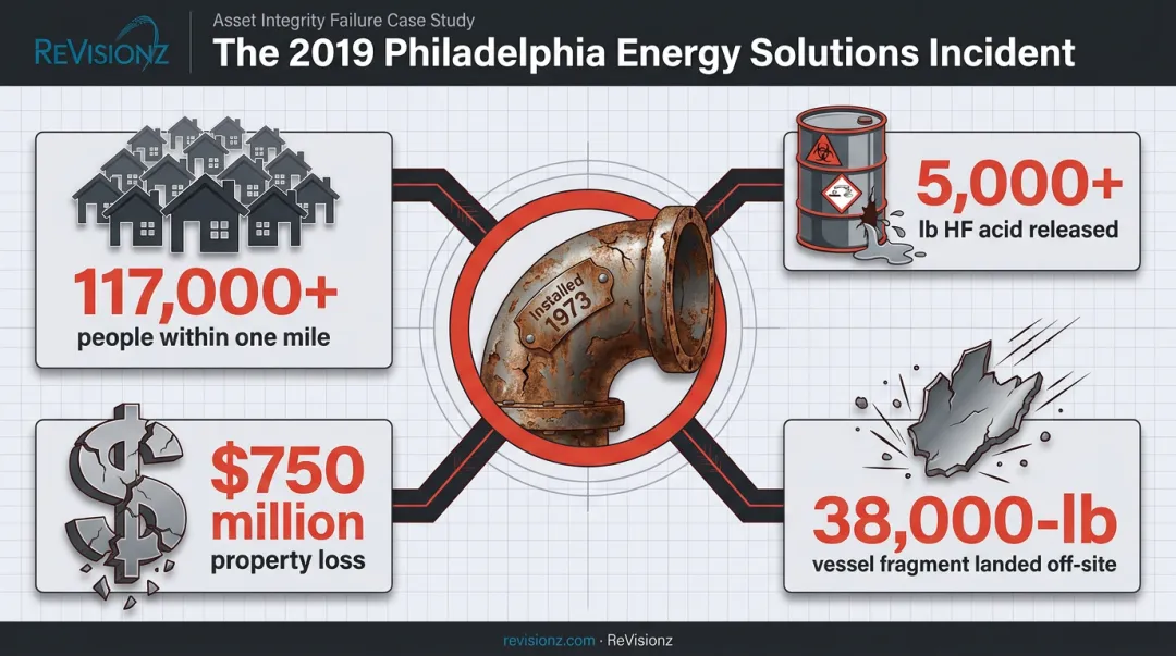 Philadelphia refinery explosion consequences from 1973 pipe elbow corrosion failure