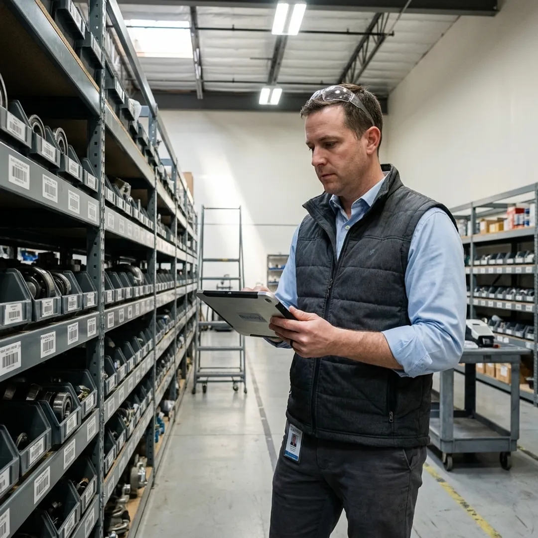 MRO inventory optimization dashboard in industrial storeroom