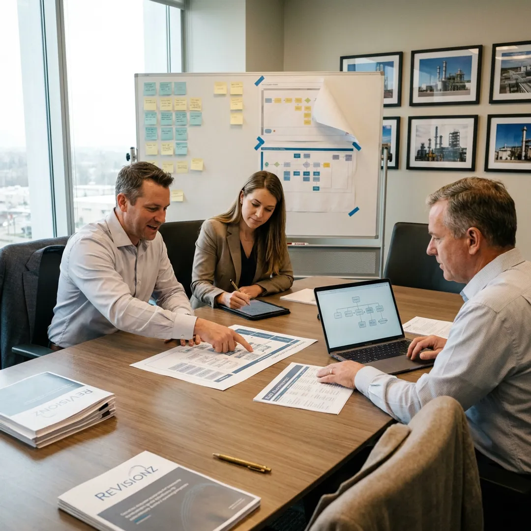 Industrial consultants planning a digital transformation roadmap
