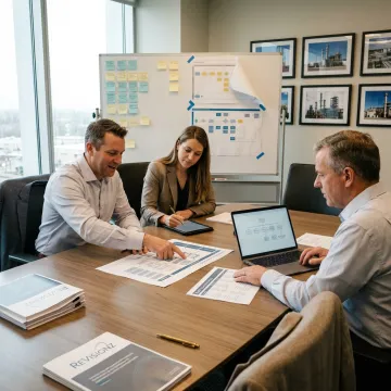 Industrial consultants planning a digital transformation roadmap