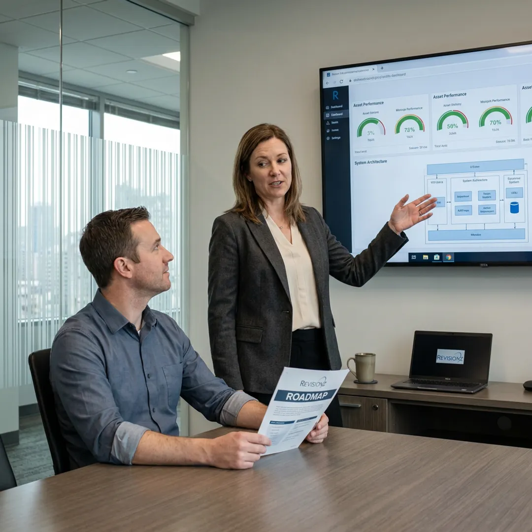 Consultants reviewing a digital transformation roadmap