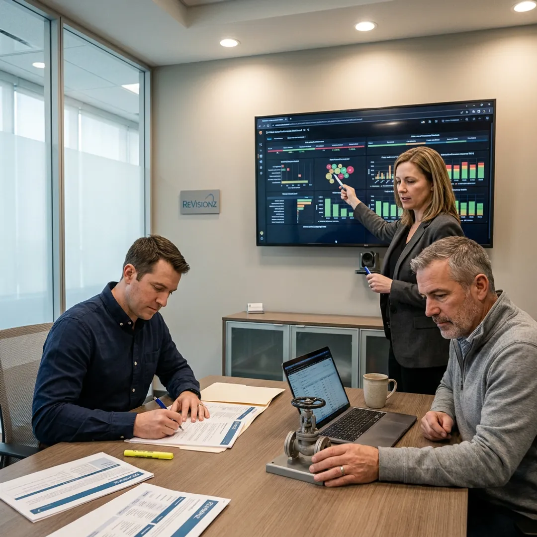 Consultants reviewing industrial asset performance roadmap