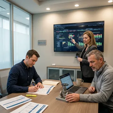 Consultants reviewing industrial asset performance roadmap