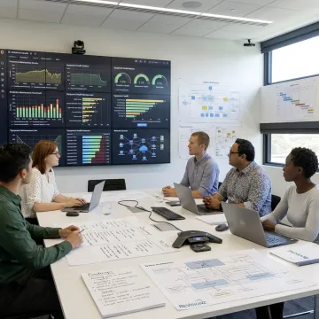 Consultants reviewing industrial digital transformation roadmap