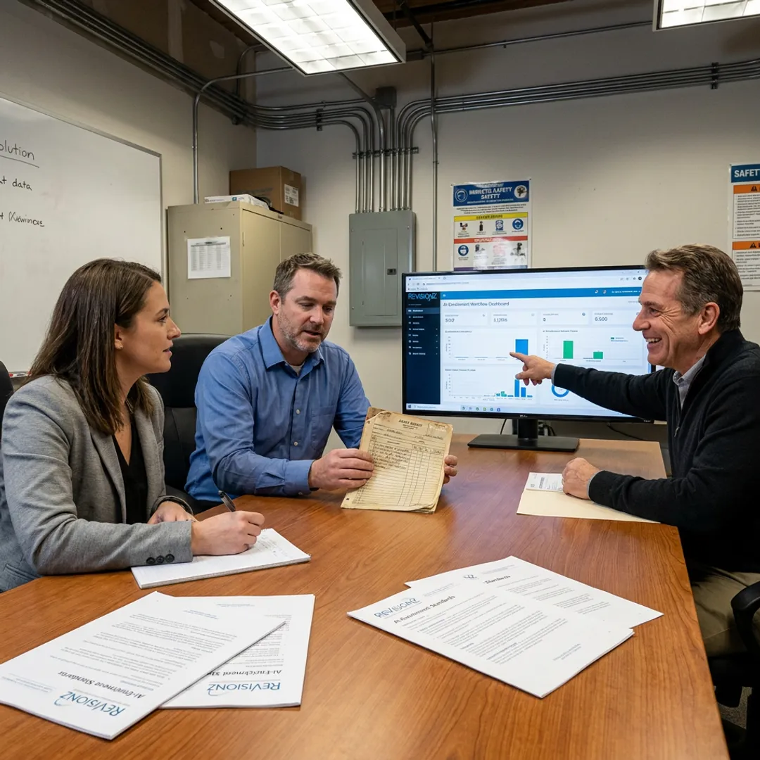 Consultants reviewing enriched industrial asset data workflow