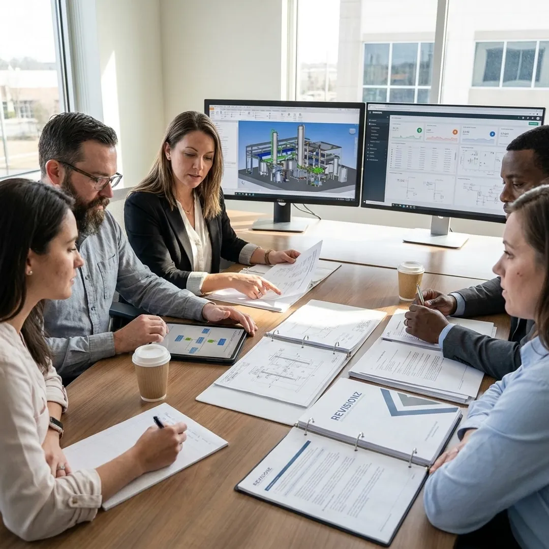 Consultants reviewing 3D asset data workflow