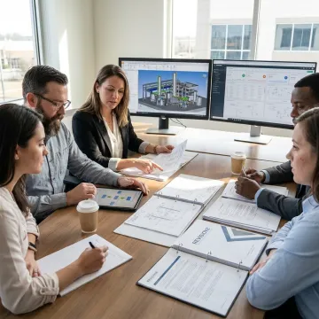 Consultants reviewing 3D asset data workflow