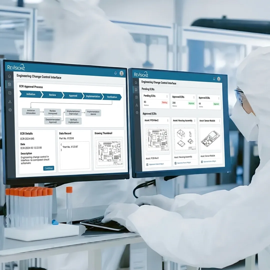 Engineering change control dashboard and asset documents