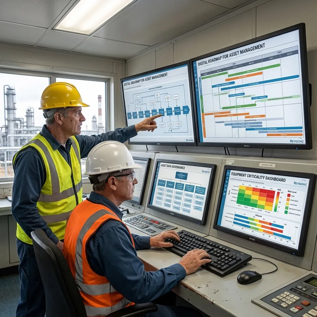 Engineers mapping a digital plant modernization roadmap