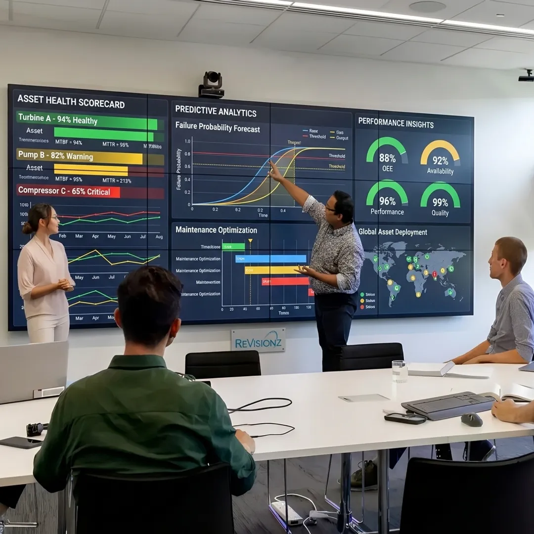 Mining analytics team reviewing operational data dashboards