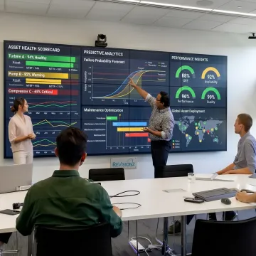 Mining analytics team reviewing operational data dashboards