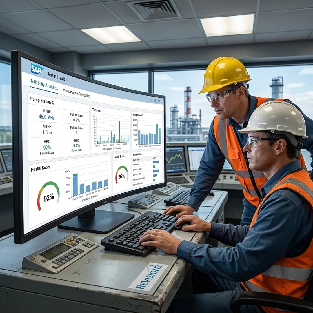 Industrial asset performance dashboard on monitors