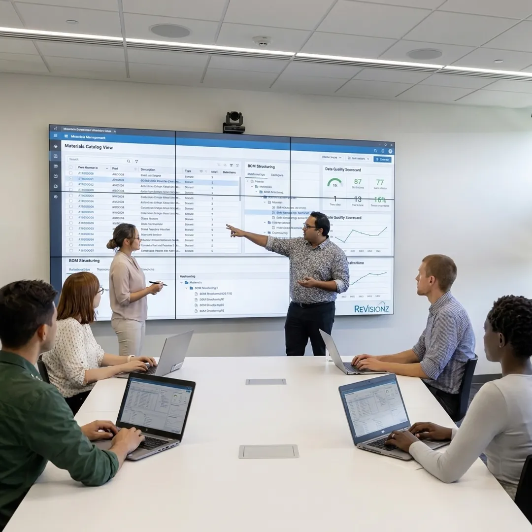 Consultants reviewing materials management data workflows