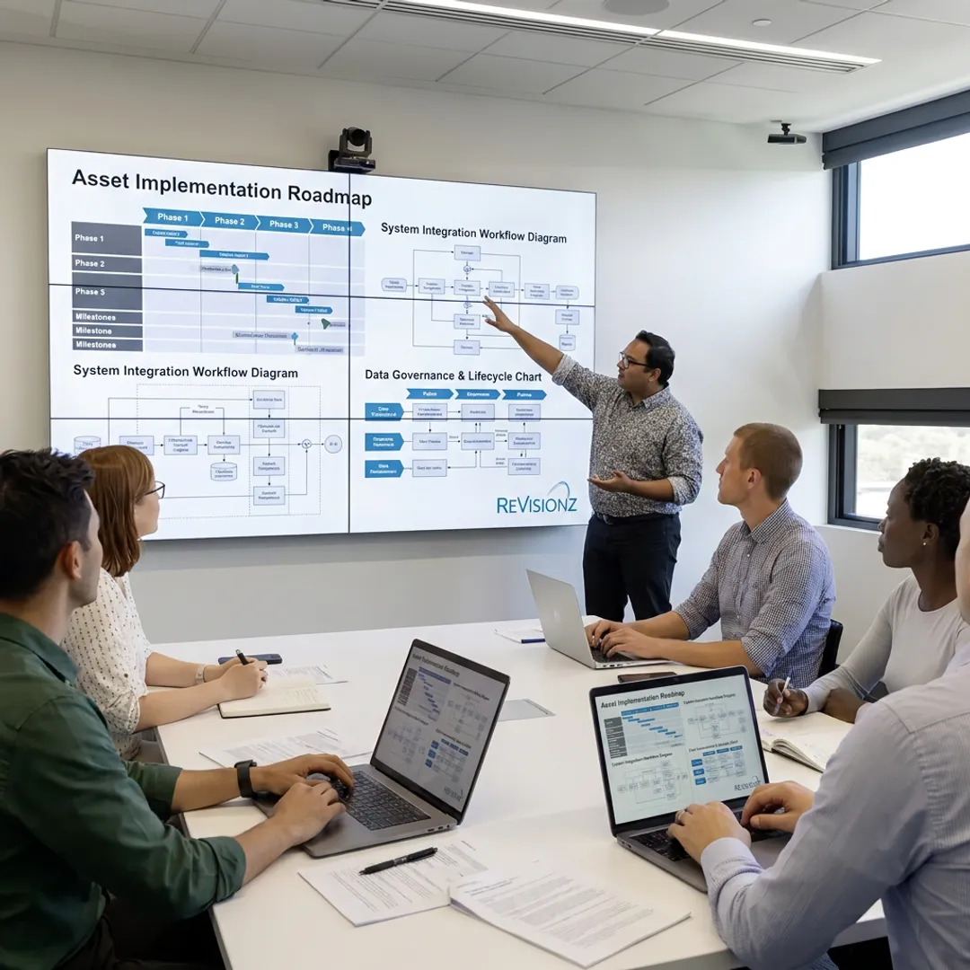 Implementation team reviewing digital asset roadmap