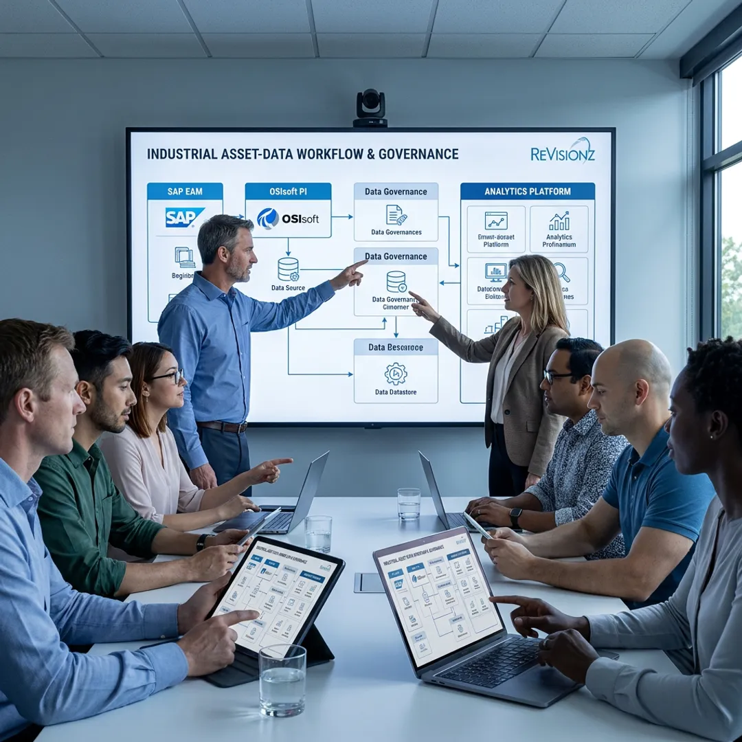 Consultants mapping industrial asset data workflows