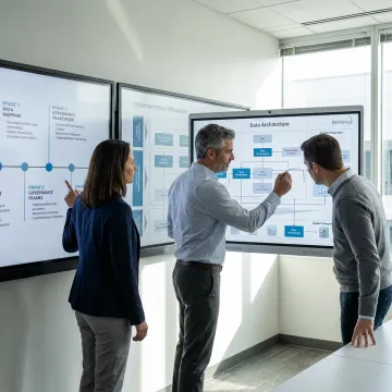 Consultants planning technical implementation workflow