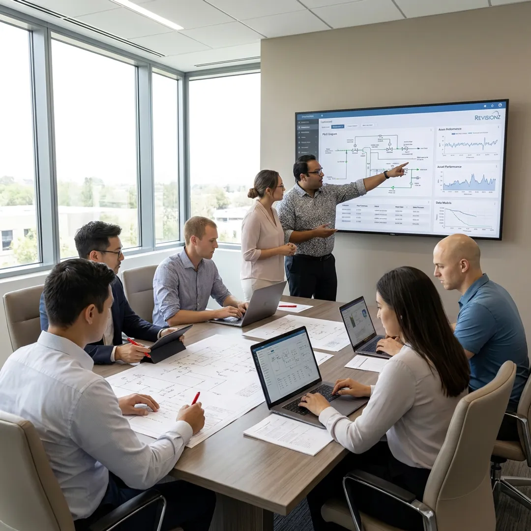 Digital asset consultants analyzing industrial data