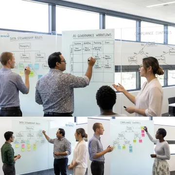 Consultants mapping AI governance process steps