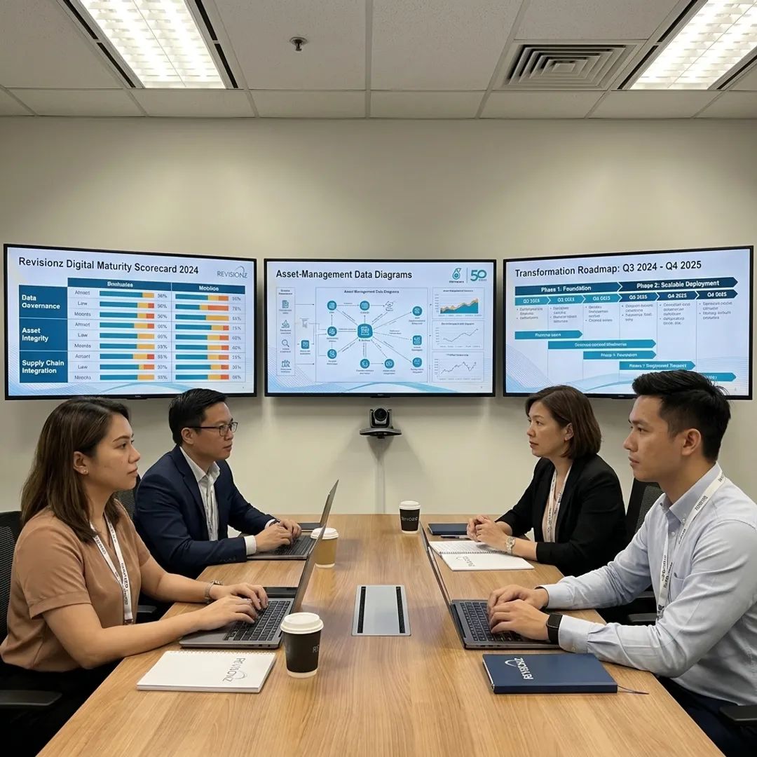 Consultants reviewing digital maturity assessment roadmap