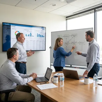 Consultants mapping data governance workflows