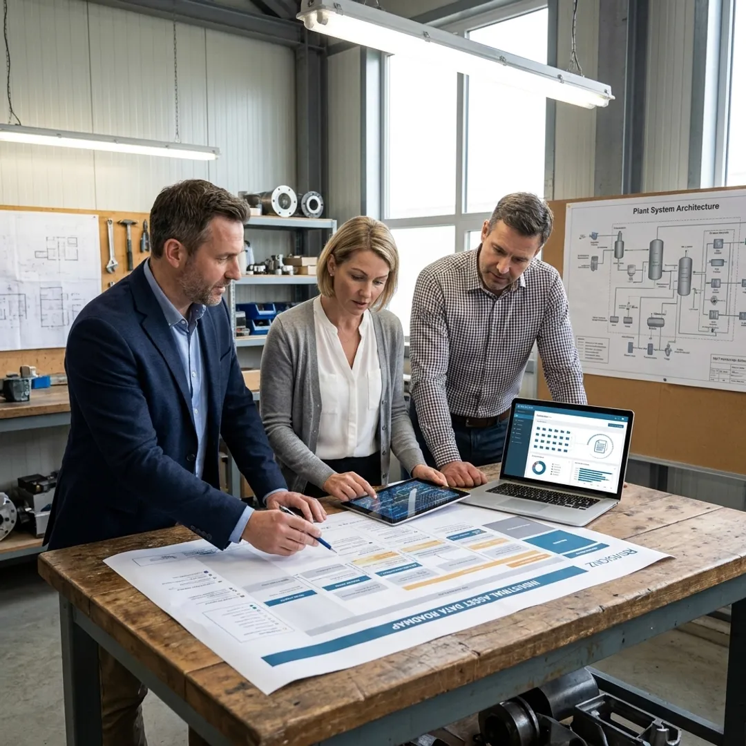 Industrial technology consultants reviewing digital operations roadmap