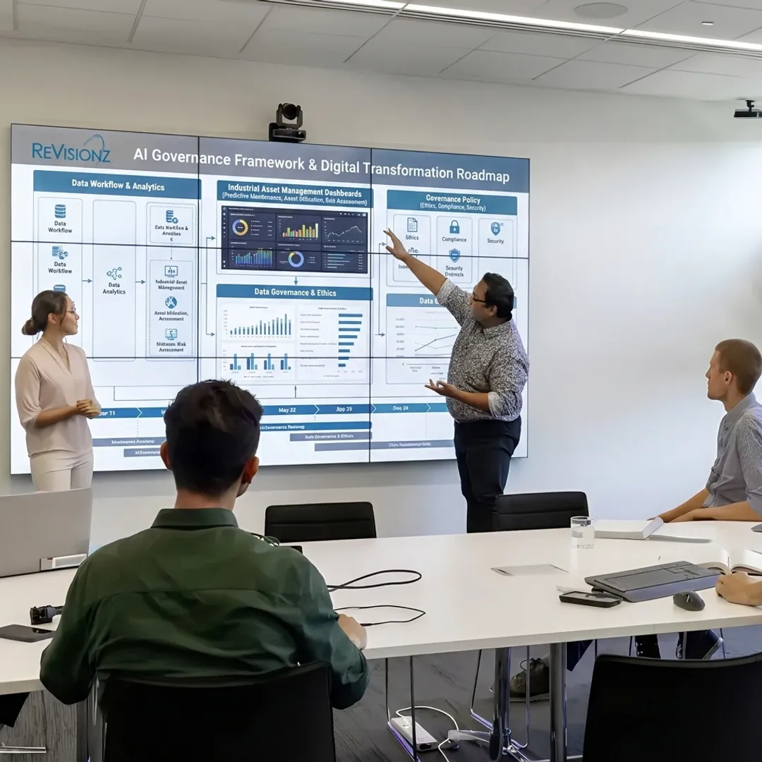 Consultants mapping AI governance and data workflows
