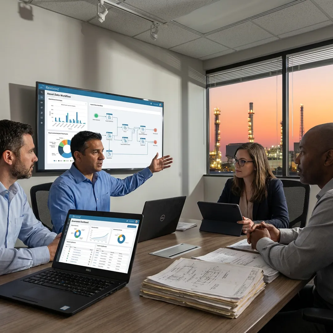 Consultants reviewing industrial data workflows