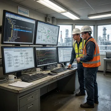 Digital refinery consultants reviewing asset data workflows