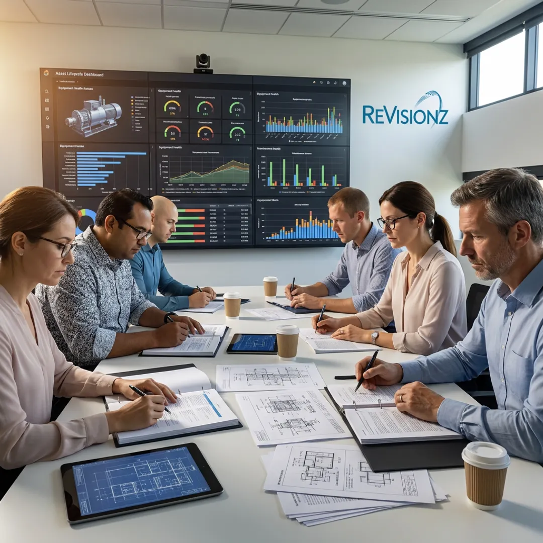 Consultants reviewing digital asset lifecycle data
