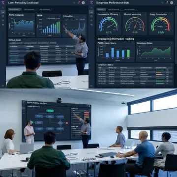 Engineering team reviewing asset data dashboards