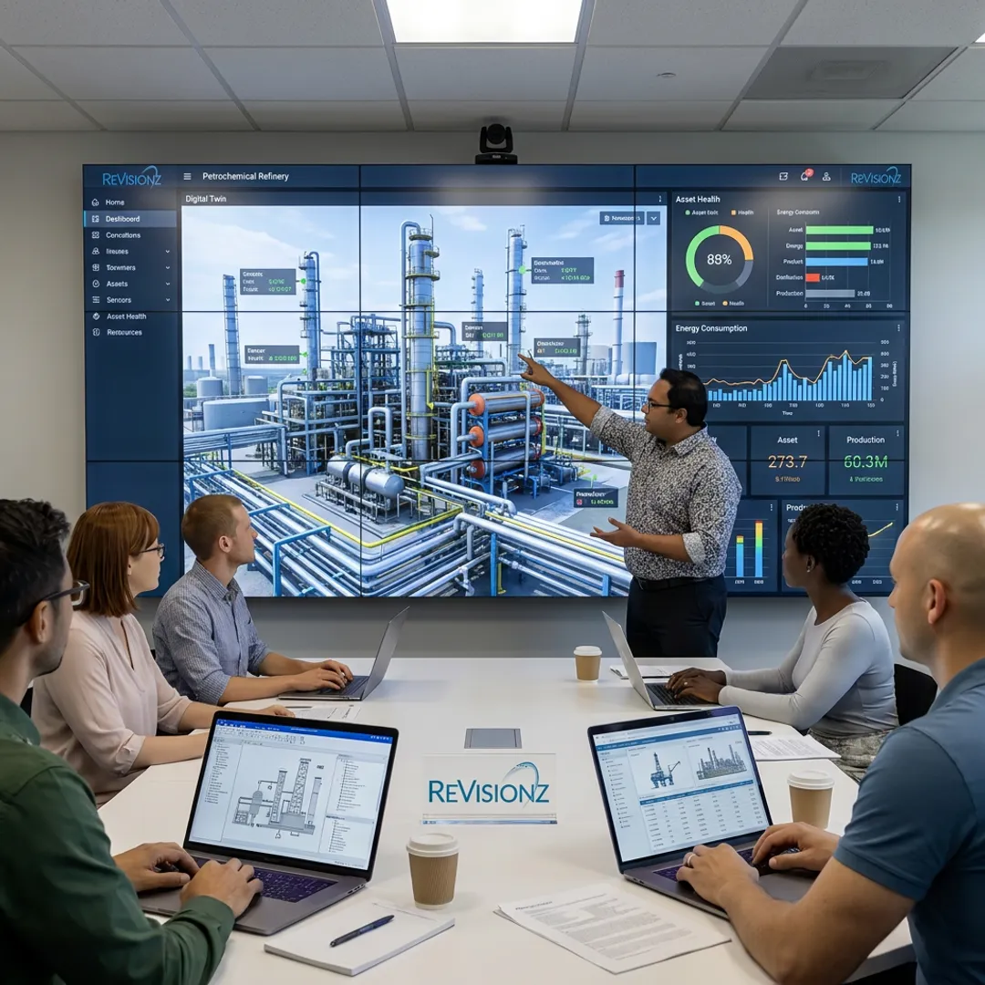 Consultants reviewing asset data dashboards