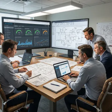 Industrial digital transformation consultants reviewing asset data